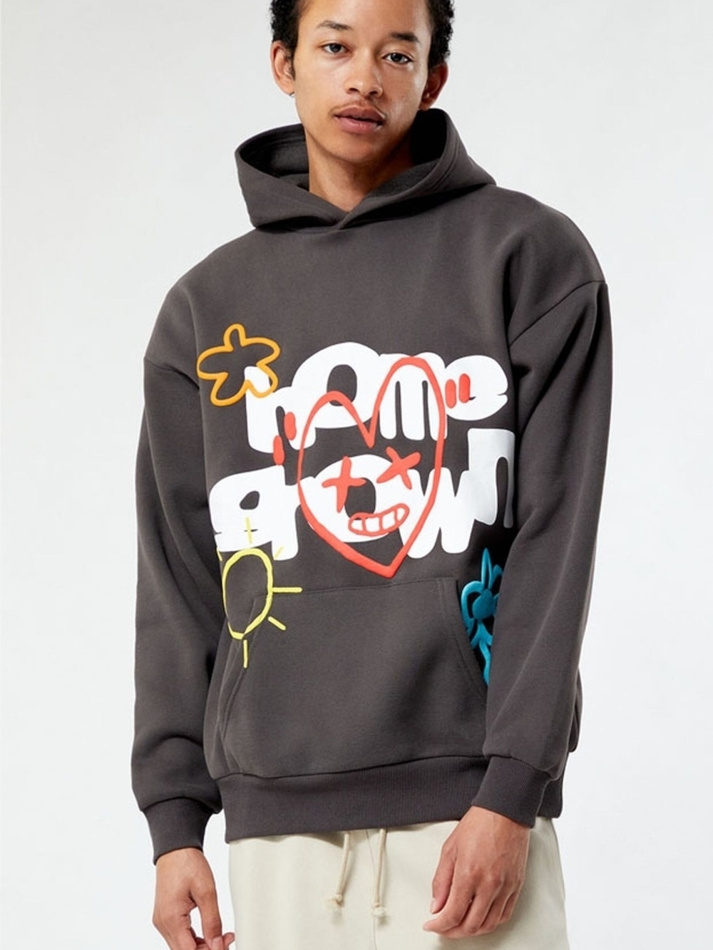 PacSun Charcoal Crewneck Hoodie with Multicolor Graphic